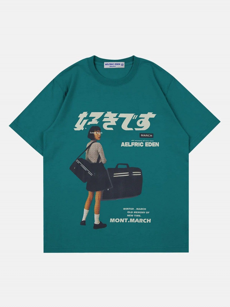 Bleu  T Shirts Aelfric Eden 好きです Japanese Girl Graphique Tee - FEQ-1069591